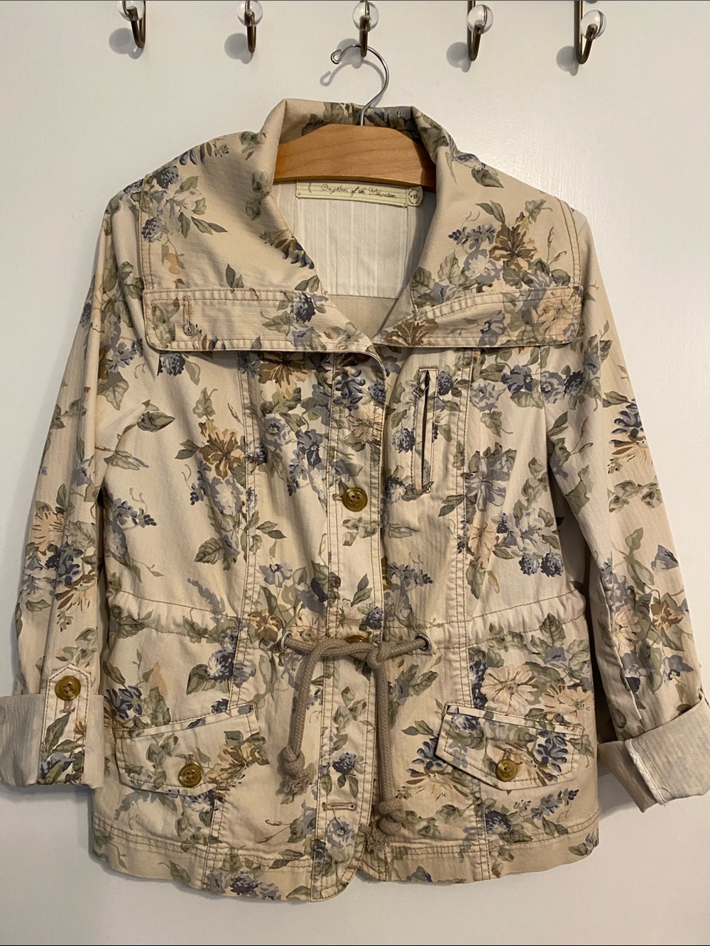Anthropologie Floral Drawstring Utility Jacket - Beige Floral